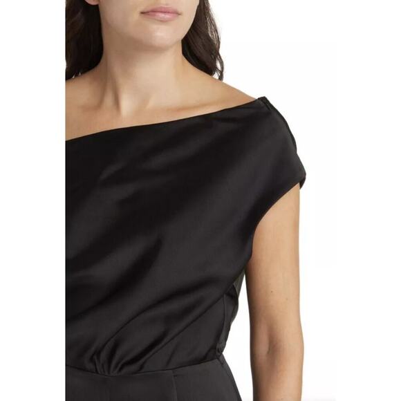 WAYF Black Satin Jumpsuit One Shoulder - Picture 2 of 5